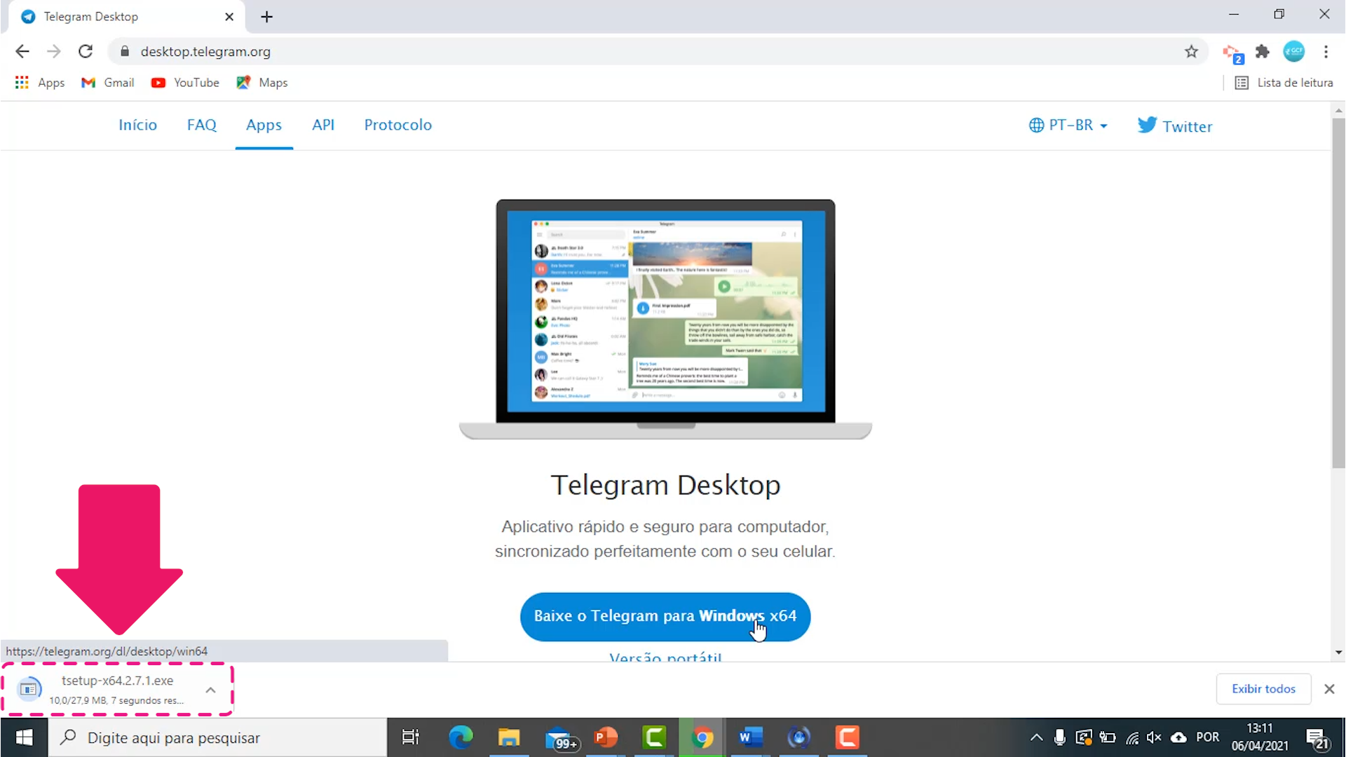 Como baixar o Telegram no PC: passo 3